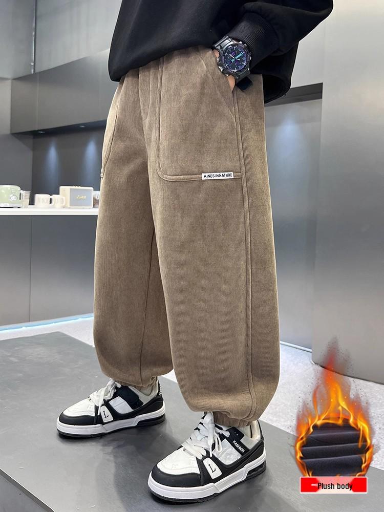 Boys' Thickened Fleece-Lined Corduroy Pants - New 2025 Autumn/Winter Collection