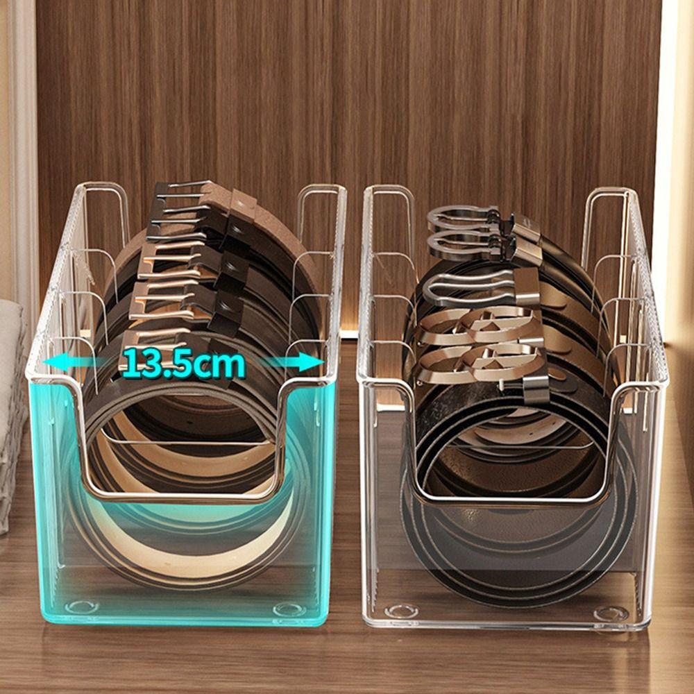 Acrylic Belt Storage Box with Removable Mesh Partition Display Box Waist Tie Scarf Organizer
