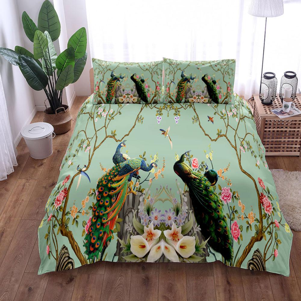 Watercolor Peacock Duvet Cover Set King Queen Double Full Twin Single Size Bed Linen Set