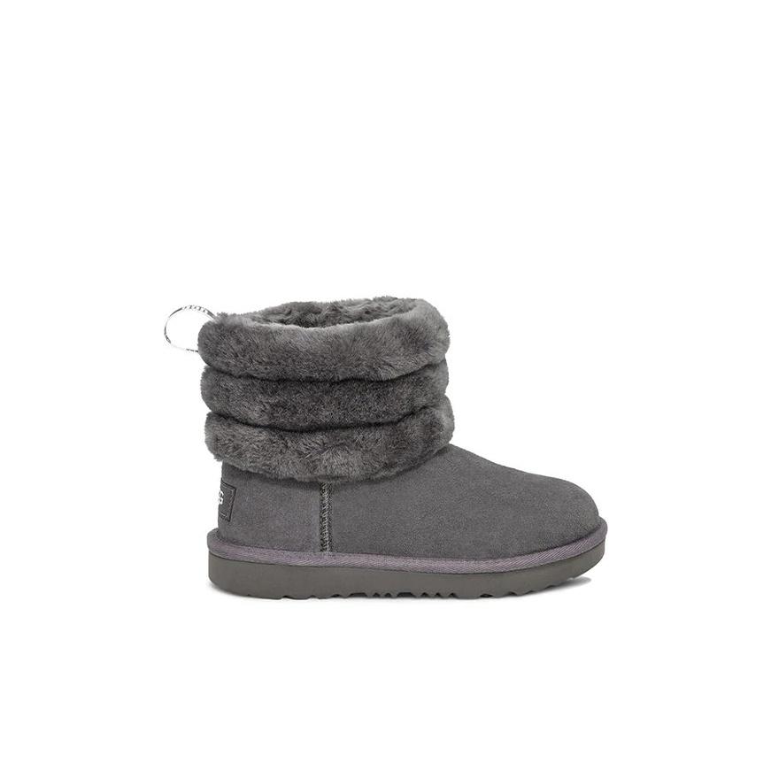 UGG Fluff Mini Quilted Fleece Snow Boots Kids Boots Gray 1103612T-CHRC