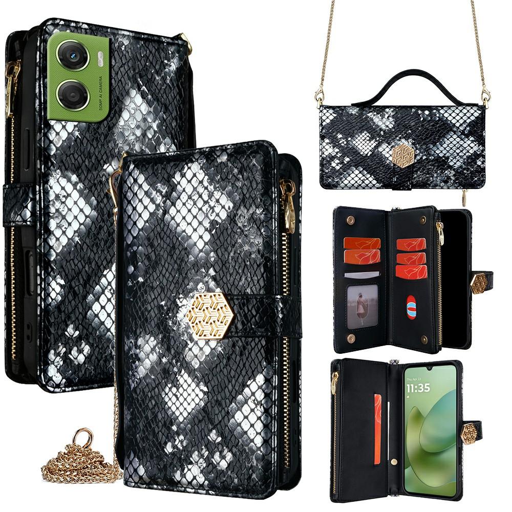 For Motorola Moto G06 4G Case Snake Skin Texture PU Leather Phone Wallet Cover with Shoulder Strap