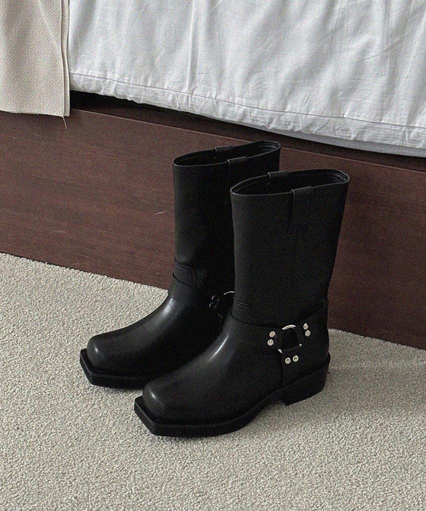 Moodnple Westby Leather Belt Boots With Decorative Point Black 4Cm