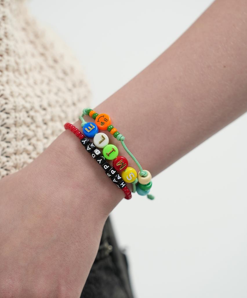 Bonbeau Happy Pop Initial Smile Knot Bracelet Smile Charm Initial Bead Double-Strand Knot Bracelet