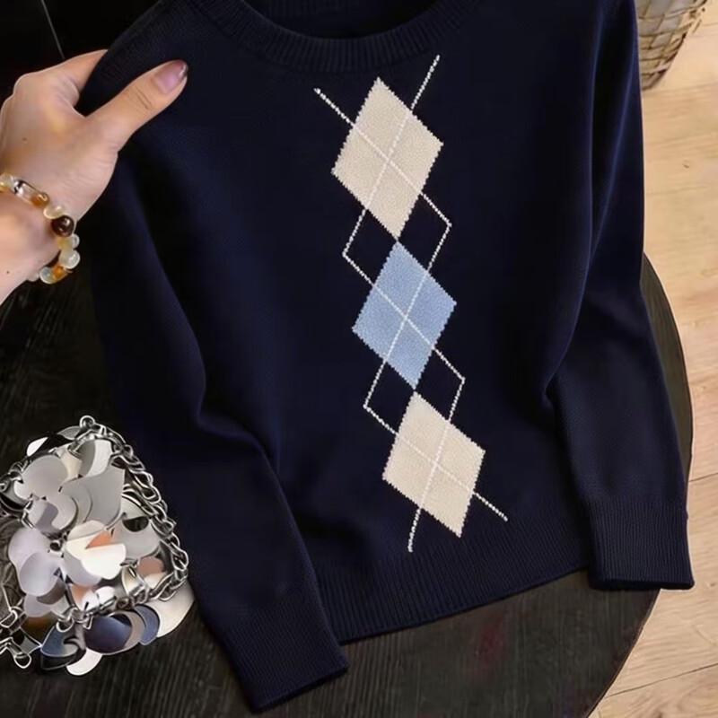 ZOSOUL Damen Preppy Argyle Strickpullover