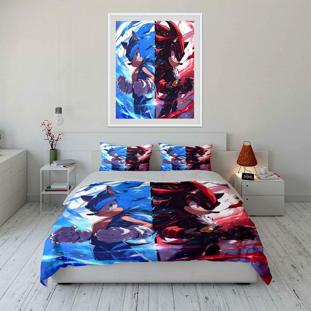 Blue and red hedgehogs. Bedding sets Duvet cover sets Duvet covers Pillowcases(1 * Duvet Cover 2 * Pillowcases without duvet insert)