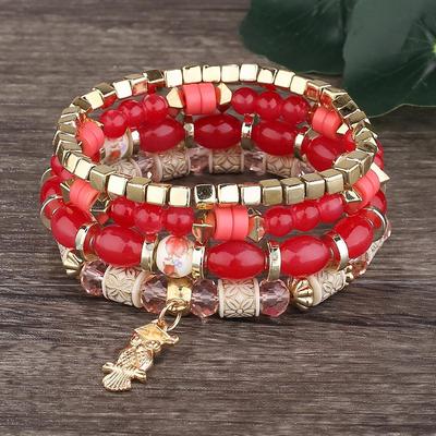 Bohemian Multi-Layer Beaded Bracelet with Owl Pendant