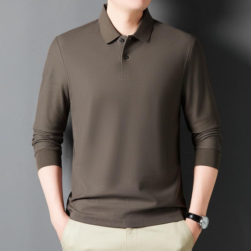 Spring and Autumn Men's POLO Shirt Lapel Premium Sense Long Sleeve Pure Cotton Led Clothes