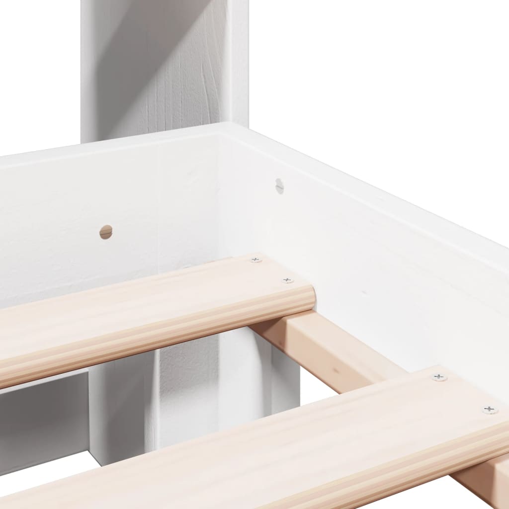 Solid Wood Bed with Shelf Without Mattress White 140x200 Cm Pine