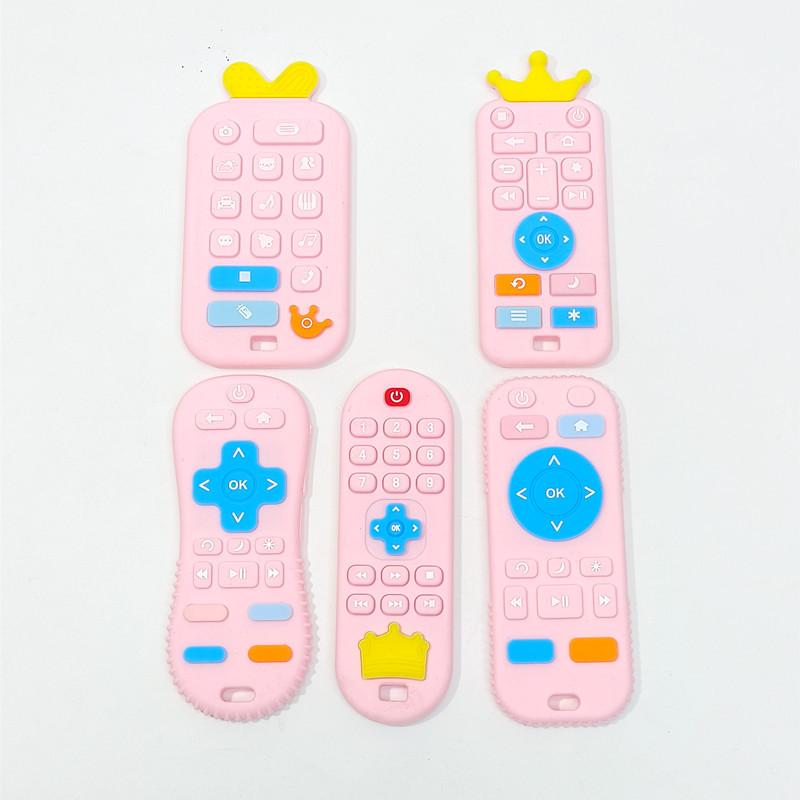 Non-Toxic Baby Silicone Remote Control Teether Baby Anti-Eating Hand Teething Stick Cartoon Soothing Bite Toys