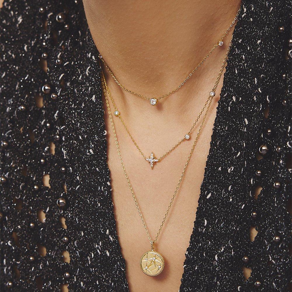 Gold Octagonal Star Cubic Station 925 Silver Necklace N065-02G