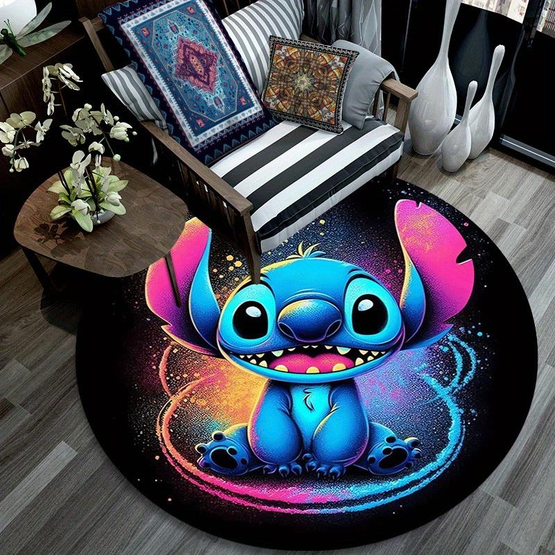 1pc Stitch Round Area Rug,Non Slip,Machine Washable Polyester Carpet for Living Room,Bedroom Decor