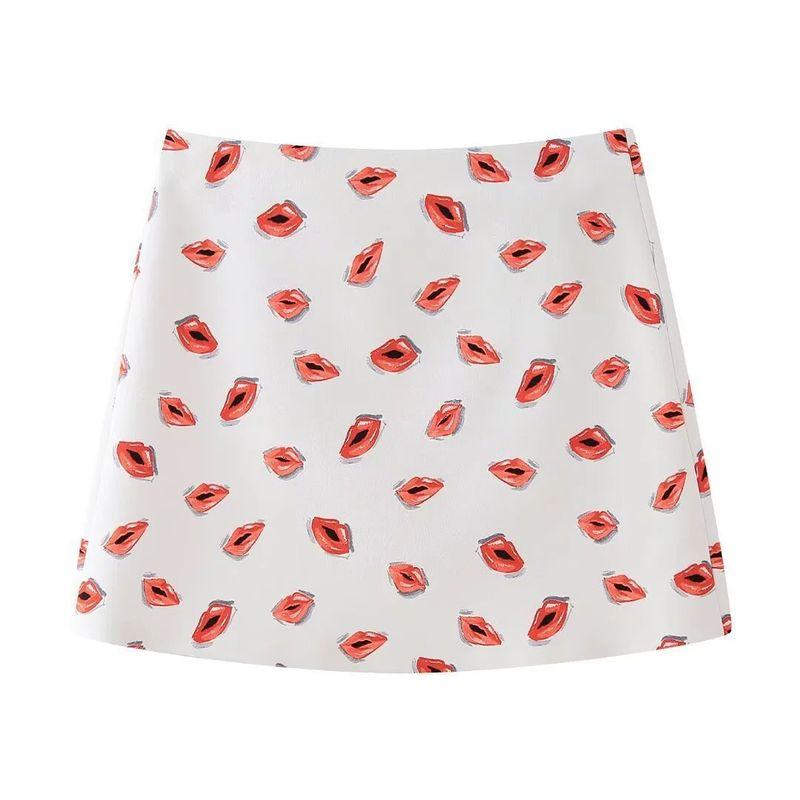 

Принт на воротнике, длинный рукав, короткая юбка, Т-образный лацкан, принт, костюм с длинным рукавом, женский White Skirt XS