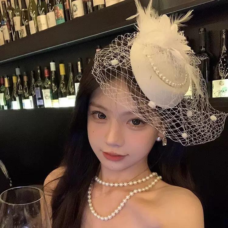 Pearl Cheongsam Hat Hair Ornament: Retro Shanghai Socialite & Bride Accessory