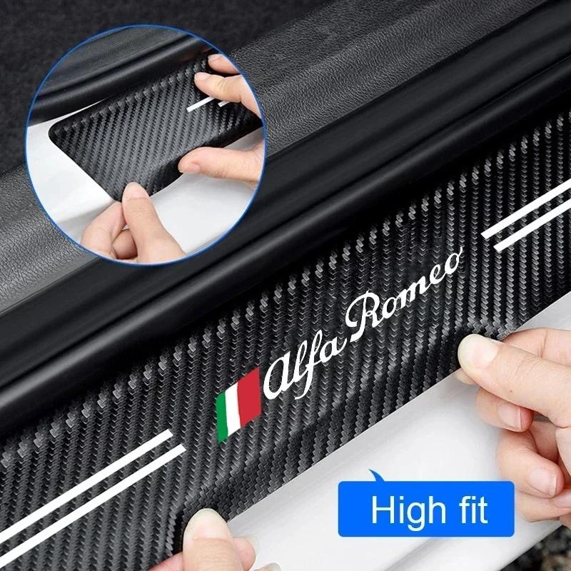 Car Door Threshold Scuff Plate Decals for Alfa Romeo 156 159 147 155 Mito Giulia GT Giulietta Stelvio Trunk Bumper Sill Stickers