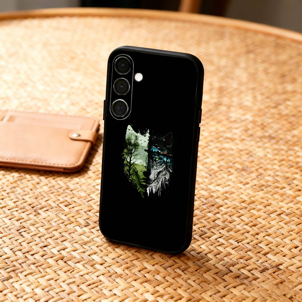 1pc Wolf Phone Case For Samsung A73,72,71,53,52,51,22,91,80, Soft Black Cover
