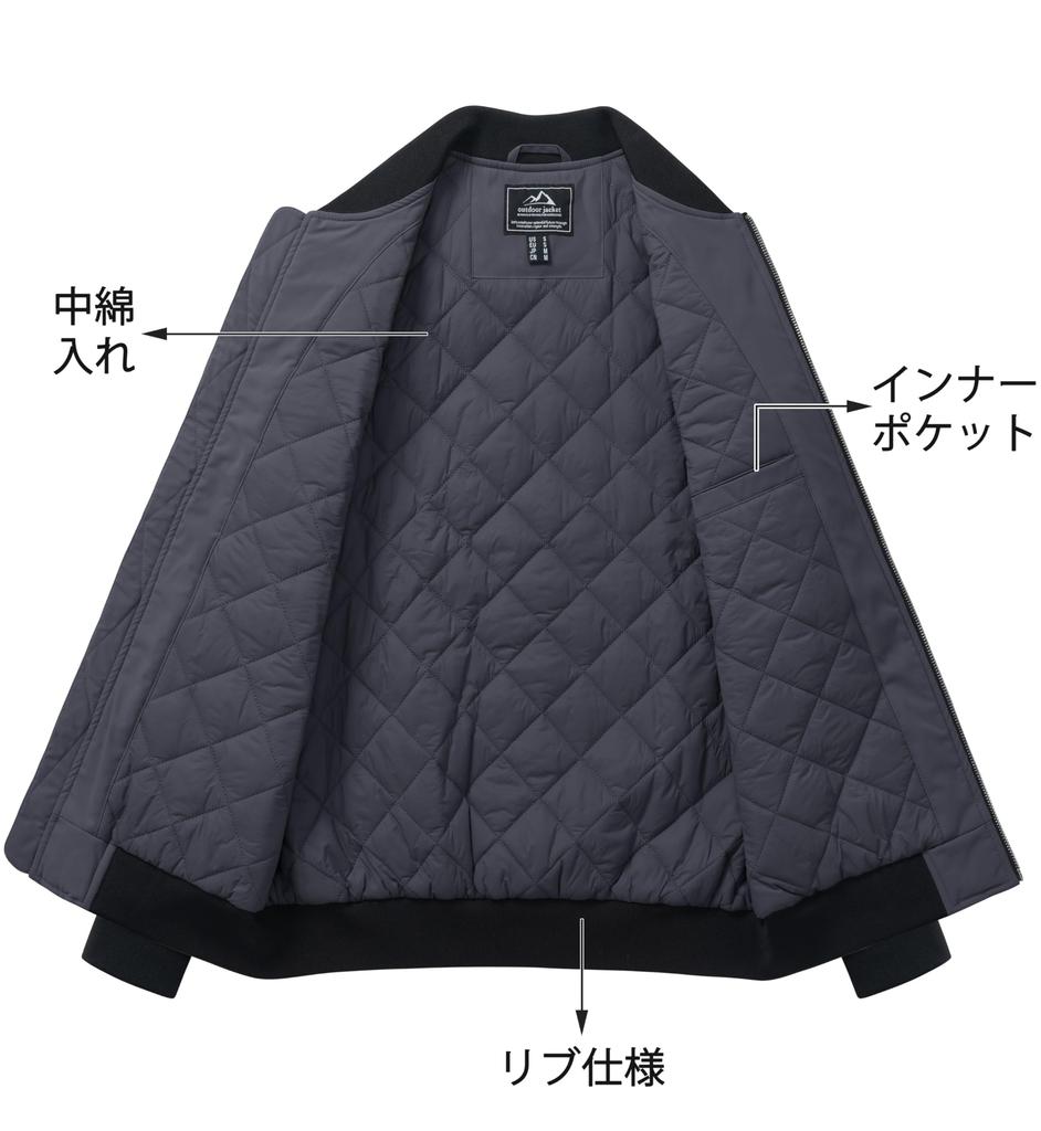 [TACVASEN] Men's Windproof Rider Jacket, Fishing Wear, Warm, Varsity Jacket, Skater, Winter Bomber Jacket, Quilted, Lightweight Coat, Dark Gray, 2XL