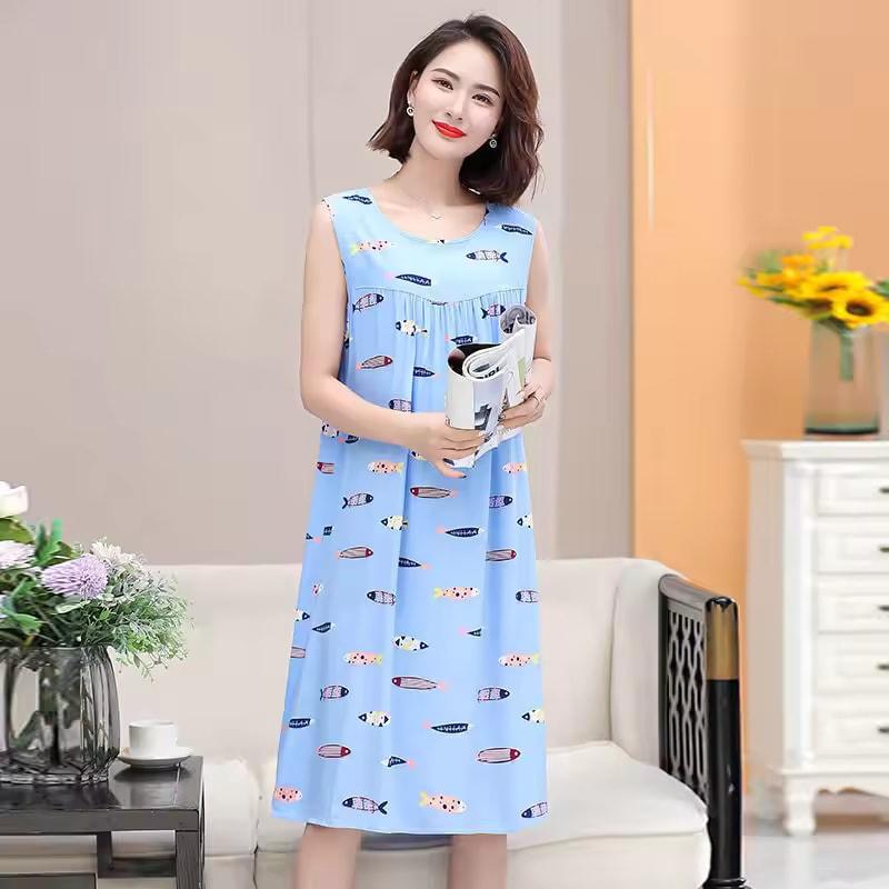 Summer Middle-Aged and Elderly Cotton Silk Nightgowns Pajamas Women's Dresses Large Size Mother's Casual Nightgowns Homewear