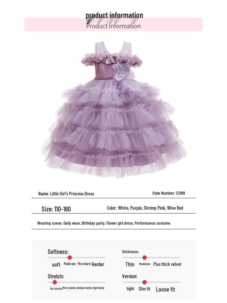 Little Girl's Princess Piano Performance Gown - Elegant High-End Wedding Tulle Cake Skirt Dress