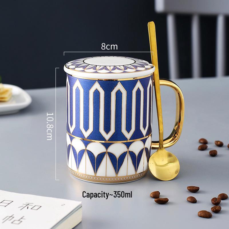 British Style Matching Ceramic Mug Set with Lids - High-End Coffee and Water Cups