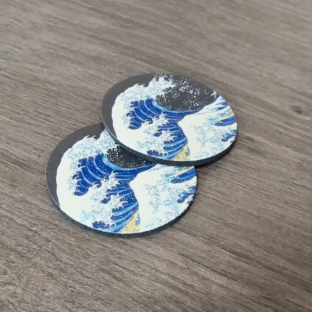 2pcs Big Wave Water Absorption Cup Cushioning Car Interior Design Accessories, Water Cup Coaster for Car Vehicle and Home Desktop