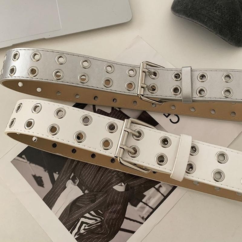Leathers Womens Belt Fashion Double Grommet Belt Decorative Jeans Dress Blet