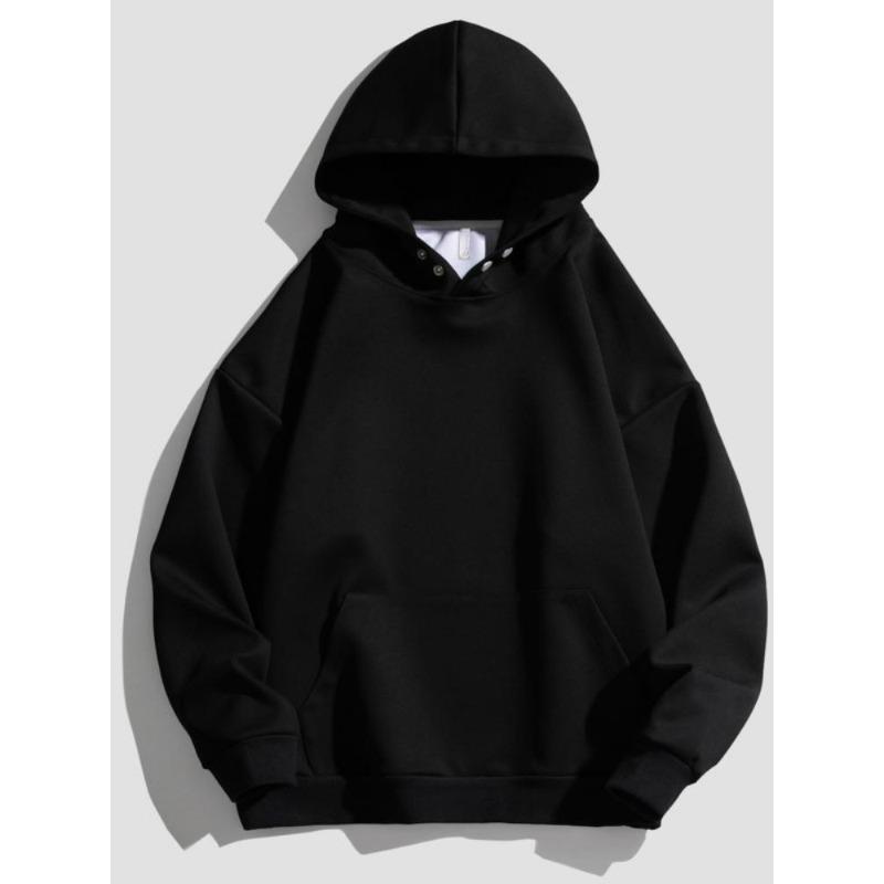 Men Fashion Tops Hooded Sweaters Spring and Autumn Men Long-sleeved Loose Hoodies Fashion Men Solid Color Tops