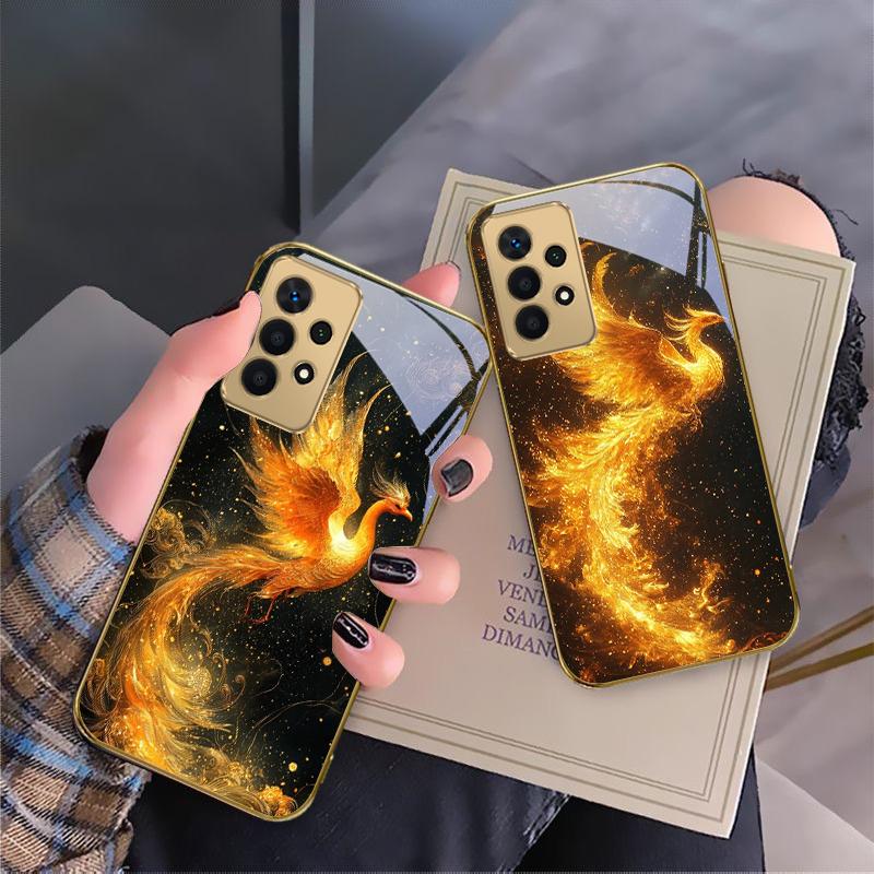 Goldener Phönix Nirvana Für Samsung A 01 52S A04 A05S A10 A12 13 22 23 24 36 42 M02 Note 10 20Ultra 8 9 Goldene Glas-Handyhülle