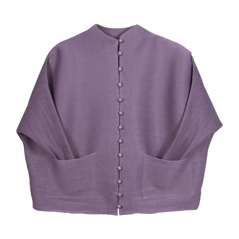 Miyake Frühjahr 2025 Damen Uni-Farbe Cardigan Knopfleiste Langarm Top