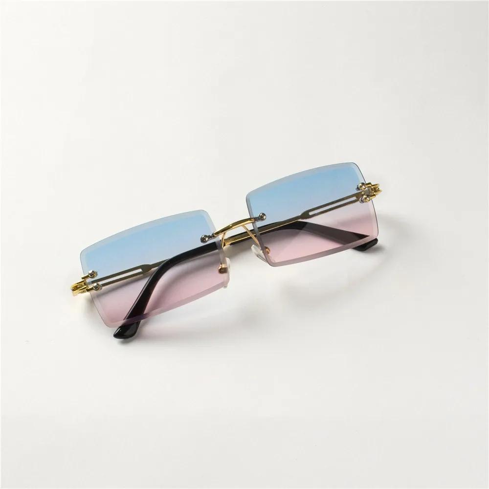 5PCS Fashion Rimless Sunglasses Women Trendy Small Rectangle Sun Glasses Summer Traveling Style Brown Shades for Men