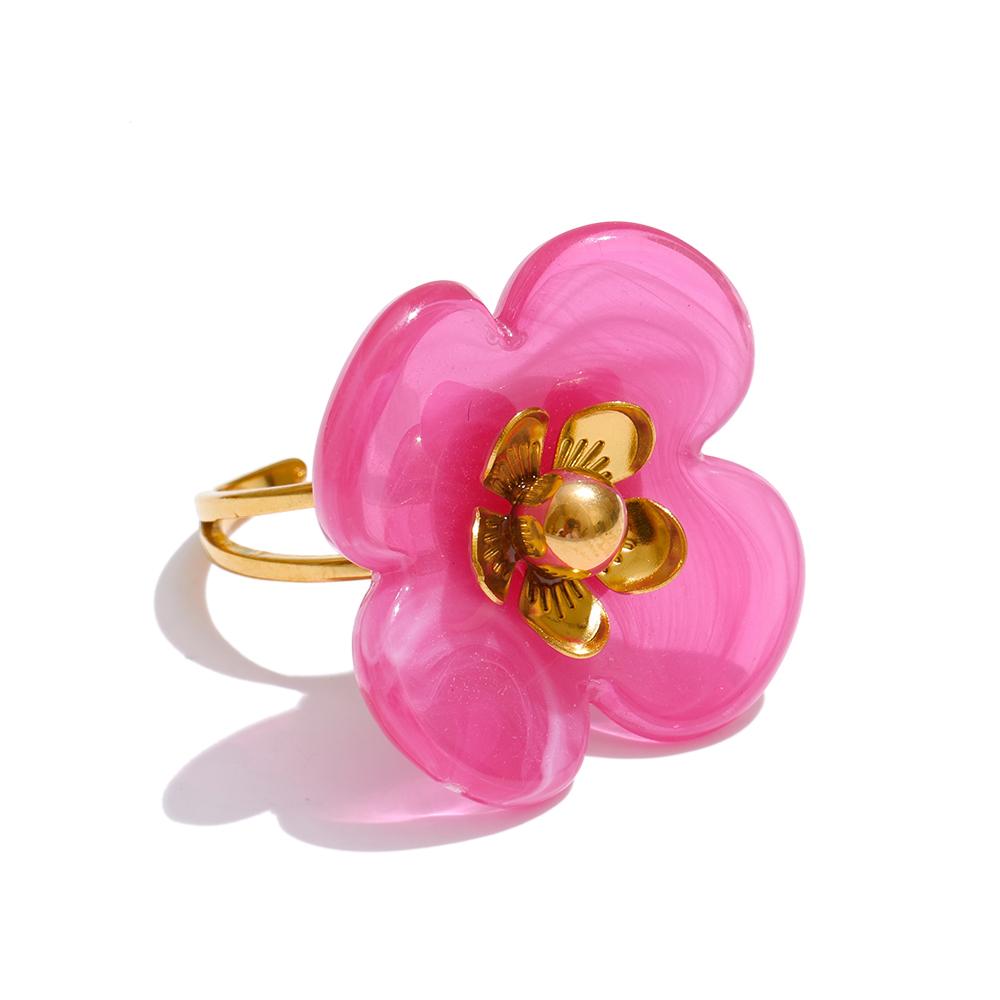 

Yhpup New Y2K Stainless Steel Resin Flower Adjustable Ring 18K PVD Golden Plated Young Fashion Finger Jewelry Women Wholesale resizable