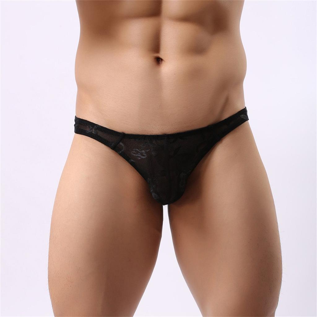 Men's Sexy Mesh Lace Transparent Underwear Sexy Transparent Low Waist Briefs