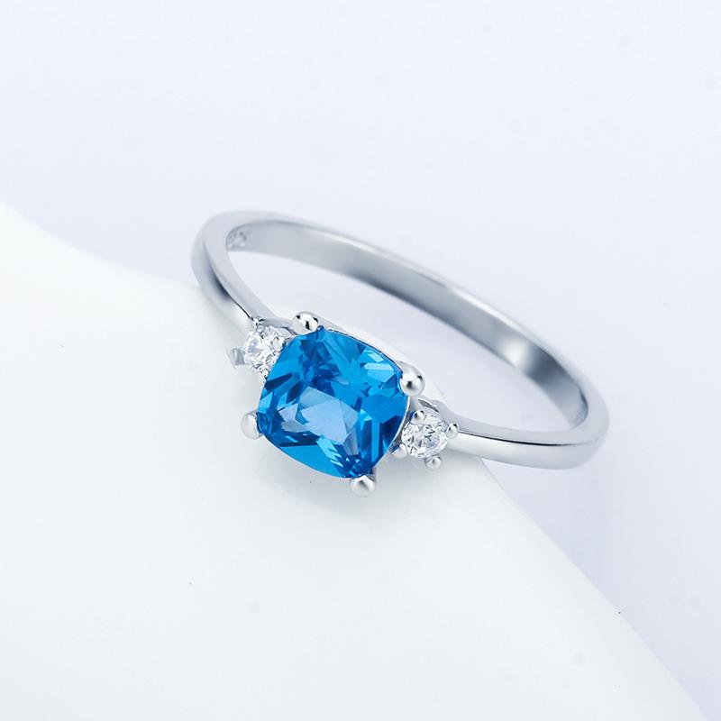 CLUCI Real 925 Sterling Silver White Blue Aquare Cubic Zircon Rings for Women Party Wedding Silver Rings Jewelry Gifts DR1042SB