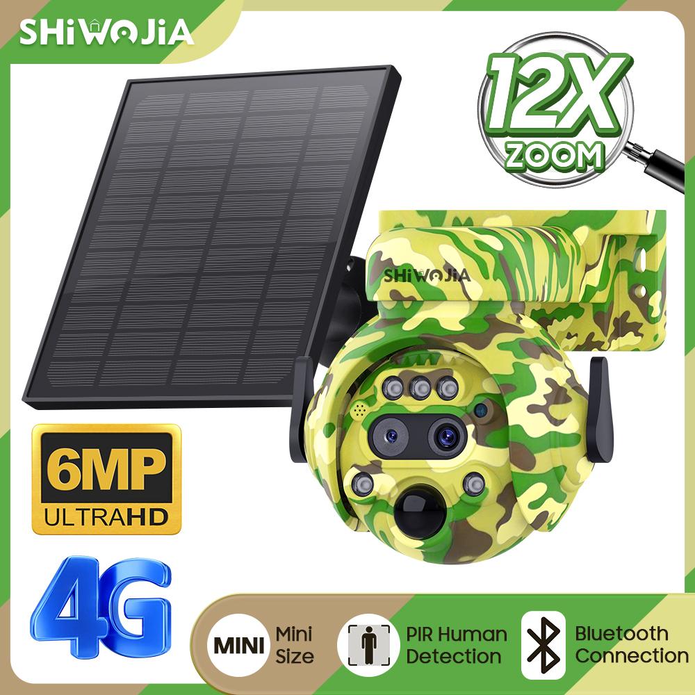 

SHIWOJIA 3K 6MP 12X Zoom 4G/WIFI Сонячна камера PIR для виявлення людини Камуфляж На відкритому повітрі 360° Для полювання Камера 5 Вт Вбудована 7800 мАг Only WiFi Version Camera