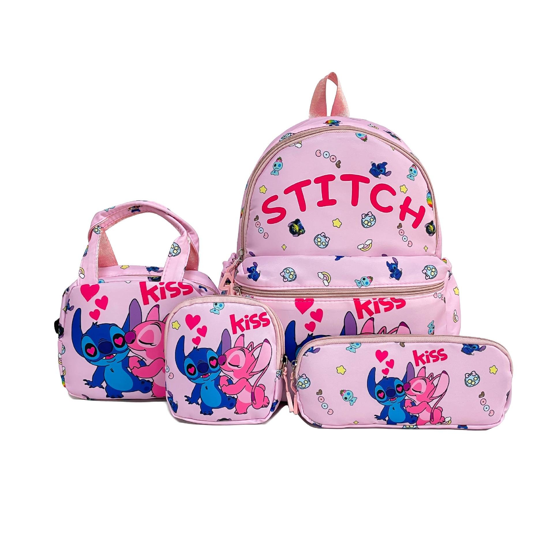 

Cartoon Animation Cute Boys And Girls Backpack Kindergarten Primary School Schoolbag Multi-Functional Four-Piece Children S Backpack розовый