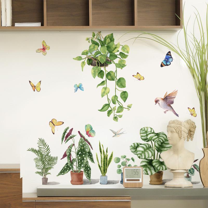 2 Stück Grüne Pflanzen Wandaufkleber Wohnzimmer Schlafzimmer Selbstklebende Dekorative Tapete