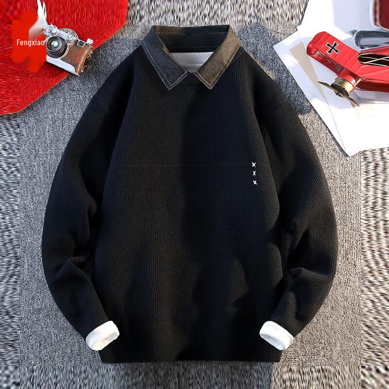 

Men s Faux Layered Color Block Knit Pullover M