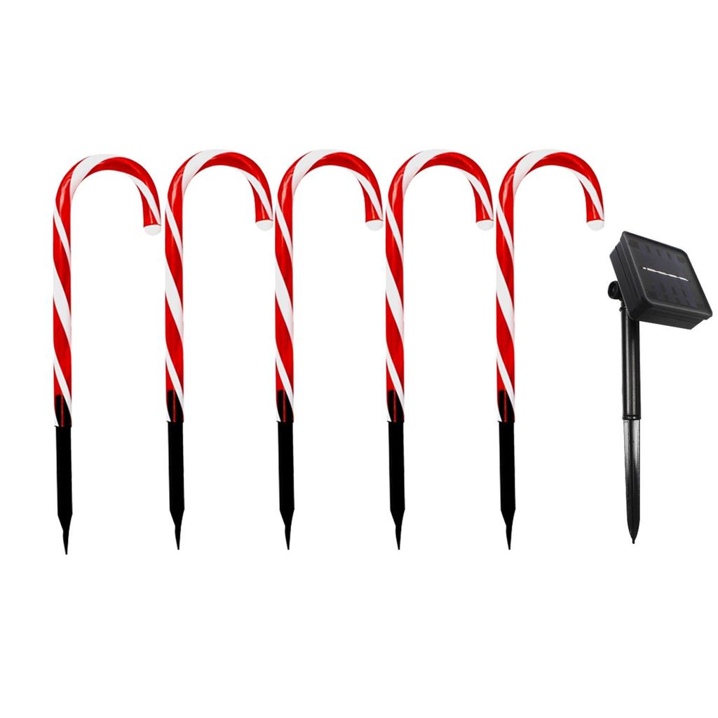 5/10Pcs Candy Cane Lights Solar Pathway Lights with 8 Lighting Modes Waterproof Garden Lights for Christmas Decoration