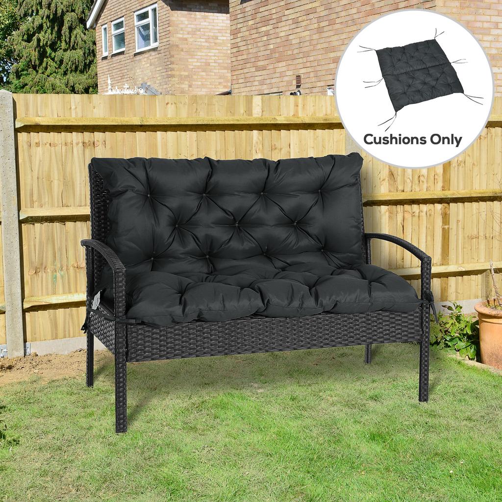 2 Seater Bench Pad, Garden Chair Cushion with Back and Ties for Indoor and Outdoor Use, 98 x 100 cm, Black