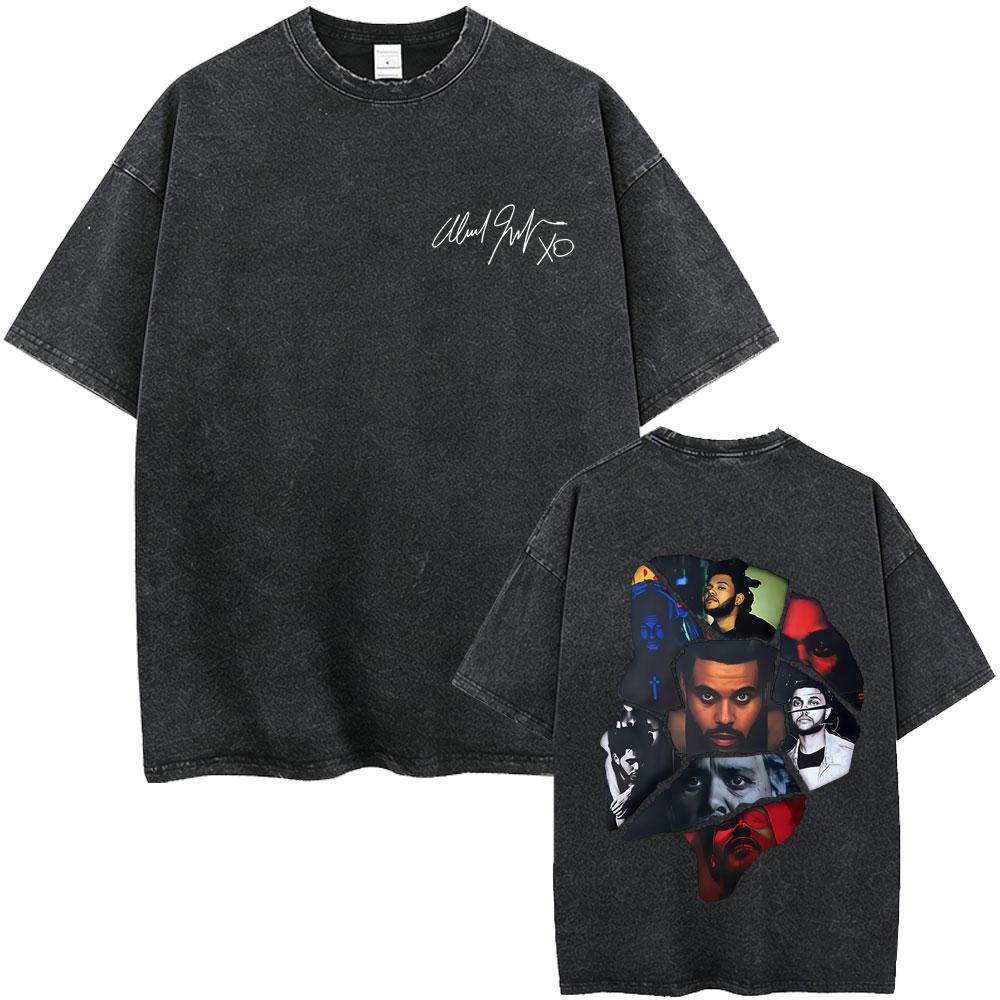 Vintage Gewaschen The Weeknd Starboy Album Grafik T-Shirt Herren Damen Hip Hop Mode Popmusik T-Shirts Männlich Lässig Baumwoll-T-Shirts