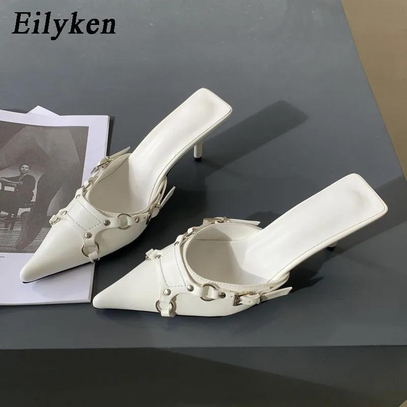 Fashion Eilyken Spring Women Slipper Fashion Thin High Heel Pointed Toe Sandal Outdoor Dress Mules Slides Shoes