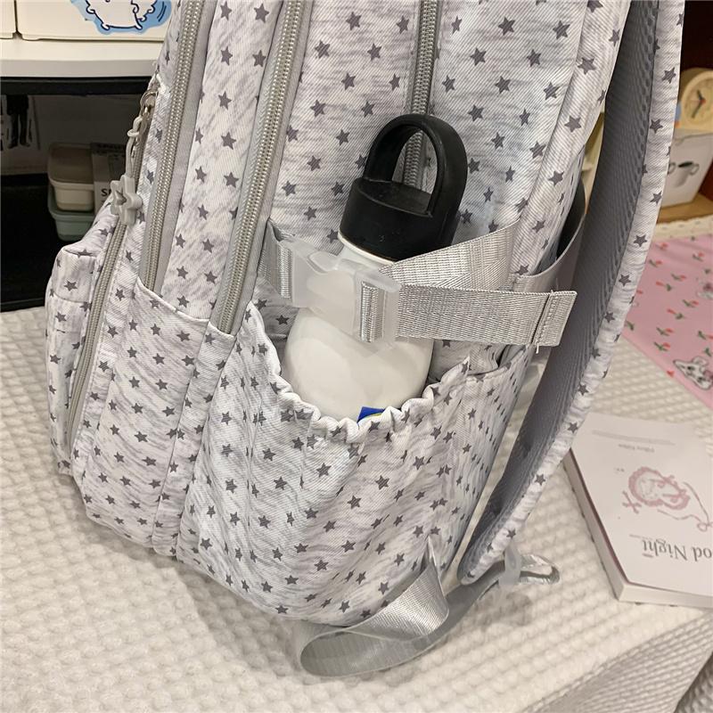 Star Print School Backpack with Front Mesh Pocket Top Handle Adjustable Straps Casual Daypack for Teen Girls