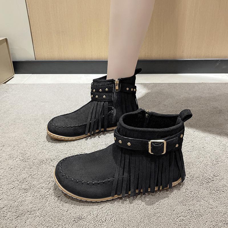 Retro Fringed Flat Boots