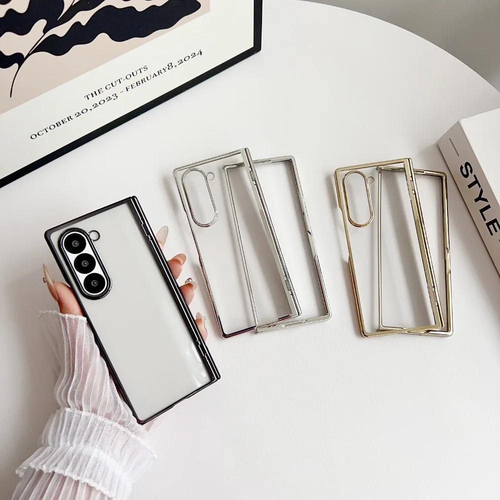 Hard Shell Transparent Electroplated Phone Case for Samsung Galaxy Z Fold7 6 5 4 3 Spring Hinge Protective Shockproof Hard Cover
