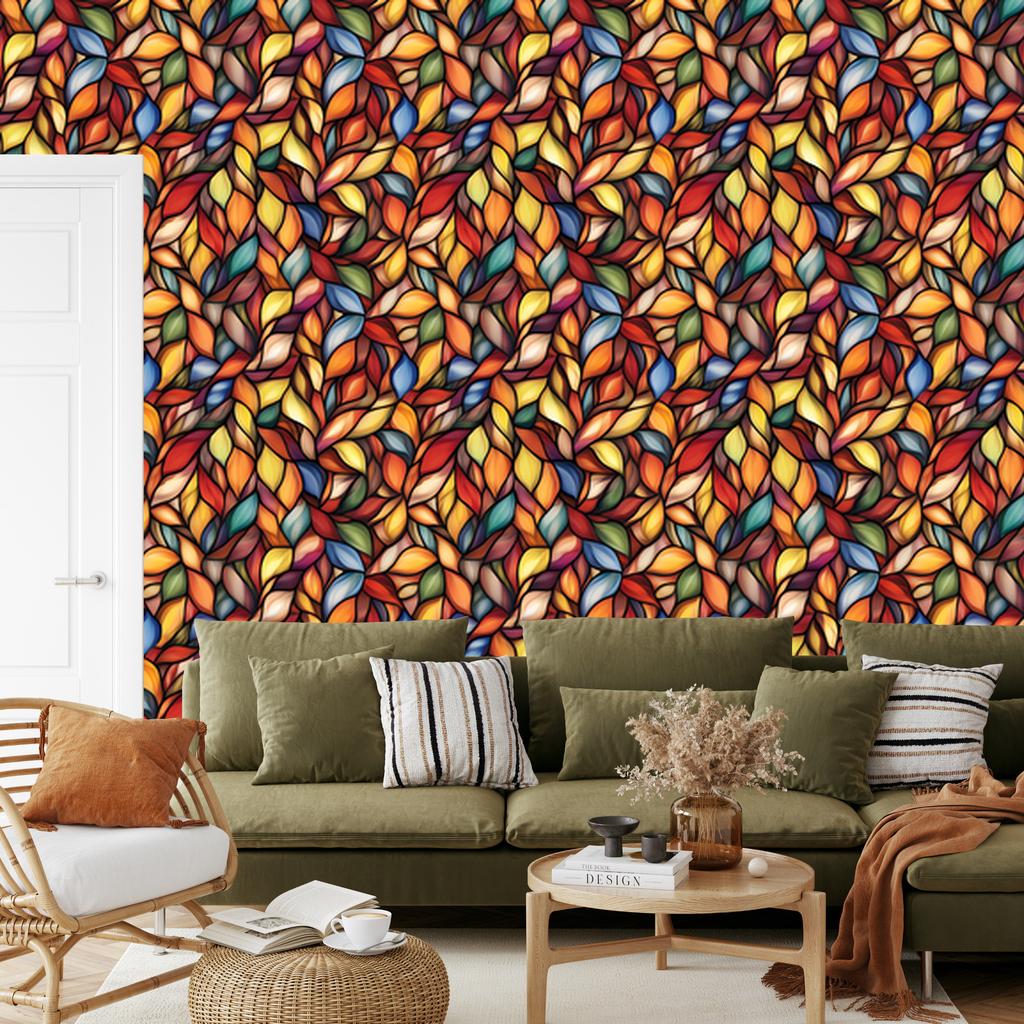 Stained Glass Wallpaper Red and Orange for Living Room and Bedroom 50x1000