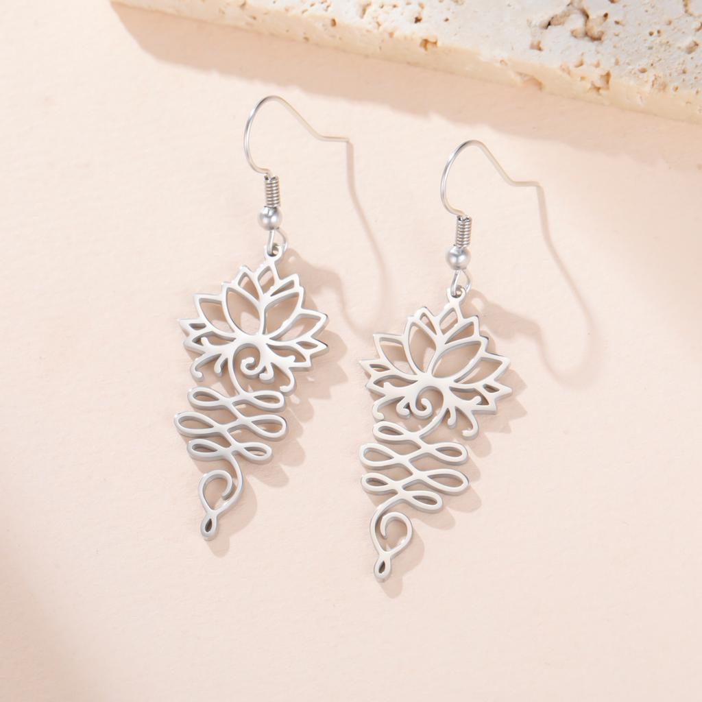 My Shape Hollow Lotus Flower Drop Earrings for Women Girls Stainless Steel Retro Unalome Earring Yoga Fashion Amulet Jewelry
