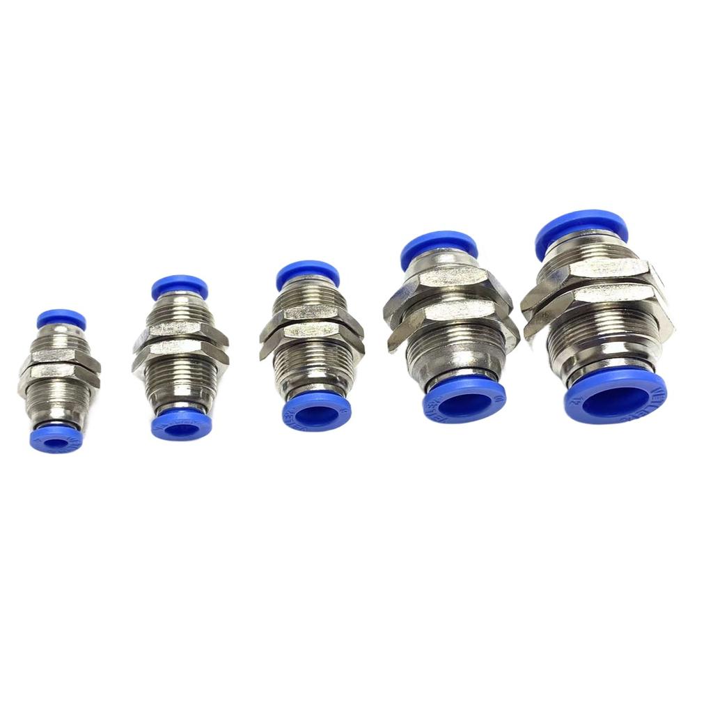 PM 4 6 8 10 12 mm Tube OD Push In Connect Bulkhead Nickel Plated Brsss Pneumatic Air Fitting Connector Adapter