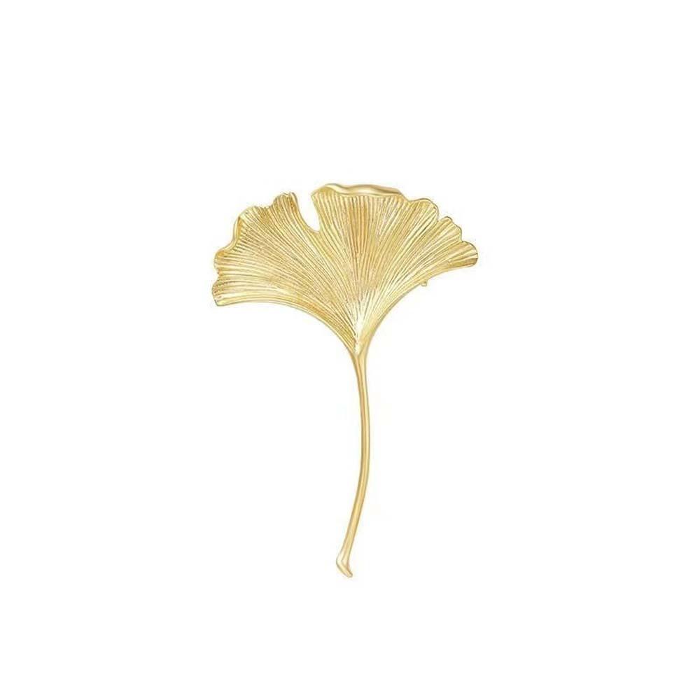 French Style Ginkgo Leaf Brooch Elegant Metal Glossy Corsage Ornament Uniform Long Leaf Pin  Gift