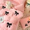 Bow High Gram Weight Thickened Milk Fleece Towel Embroidery Four-Piece Set Bed Sheet Quilt Cover Bedding Three-Piece Set