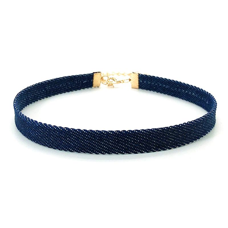 Trendy Blue Denim Gothic Goth Punk Star Choker Necklace Personality Vintage Clavicle Chain For Women  Jewelry Accessories