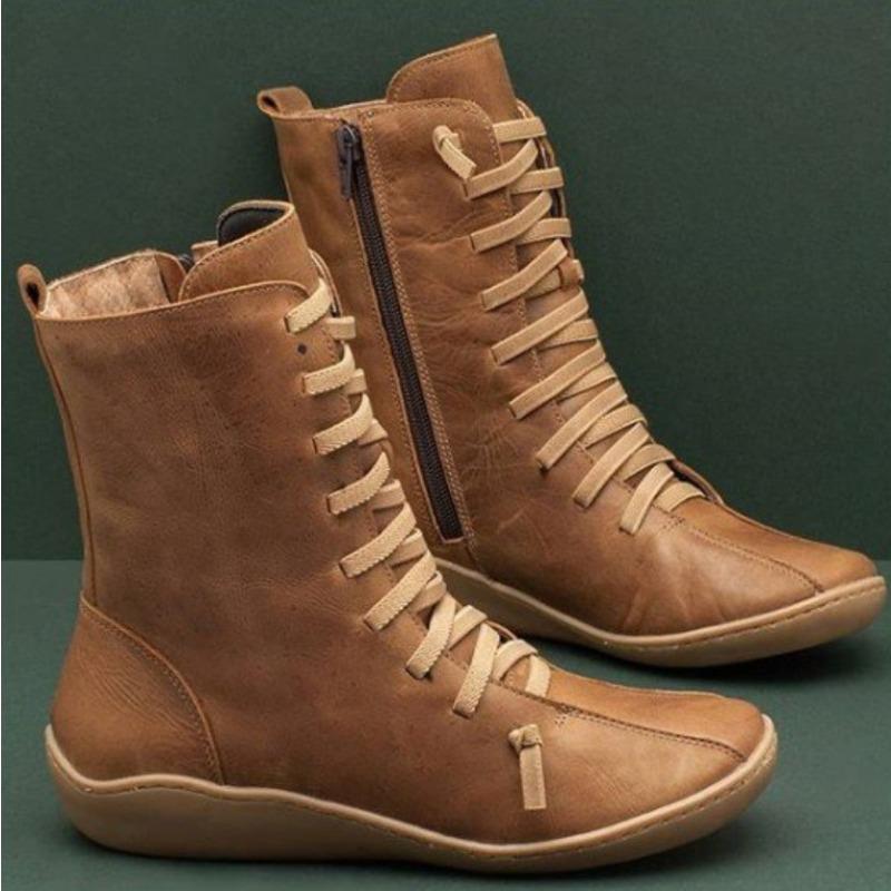 Large size retro medium boots women's autumn and winter new Martin boots women's TEUM boots women